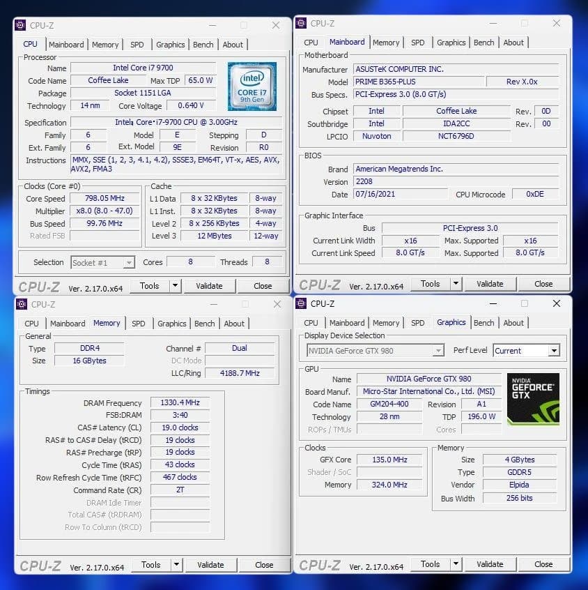 自作ゲーミングPC core i7-9700 16Gb GTX-980