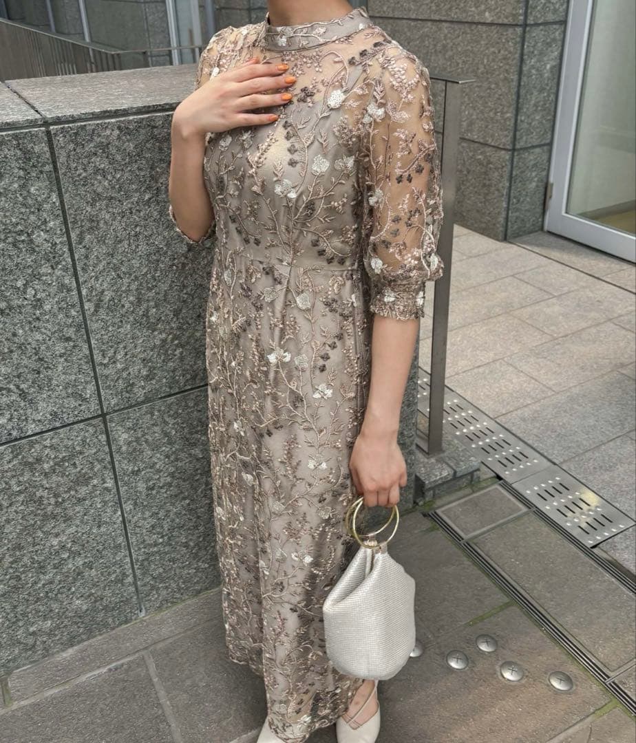 アンティーク刺繍レース　結婚式 パーティードレス オケージョンドレスワンピース