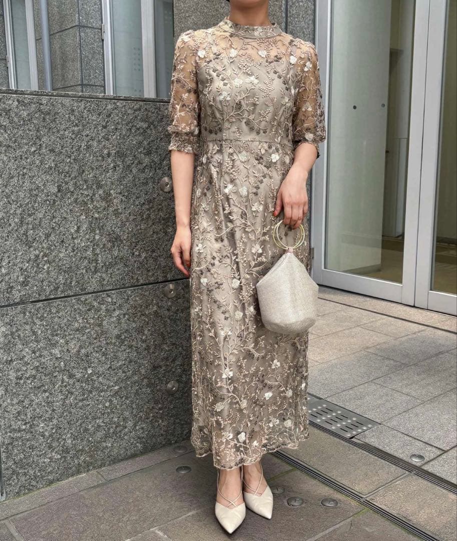 アンティーク刺繍レース　結婚式 パーティードレス オケージョンドレスワンピース