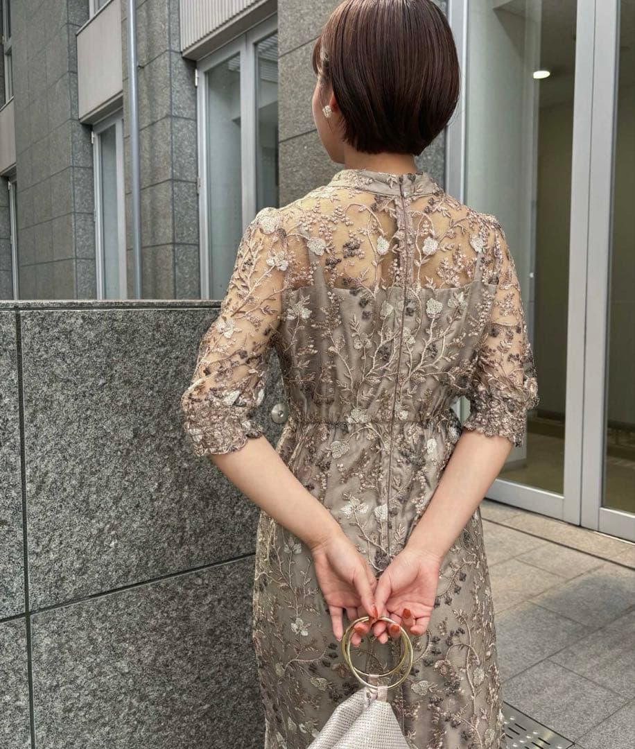 アンティーク刺繍レース　結婚式 パーティードレス オケージョンドレスワンピース