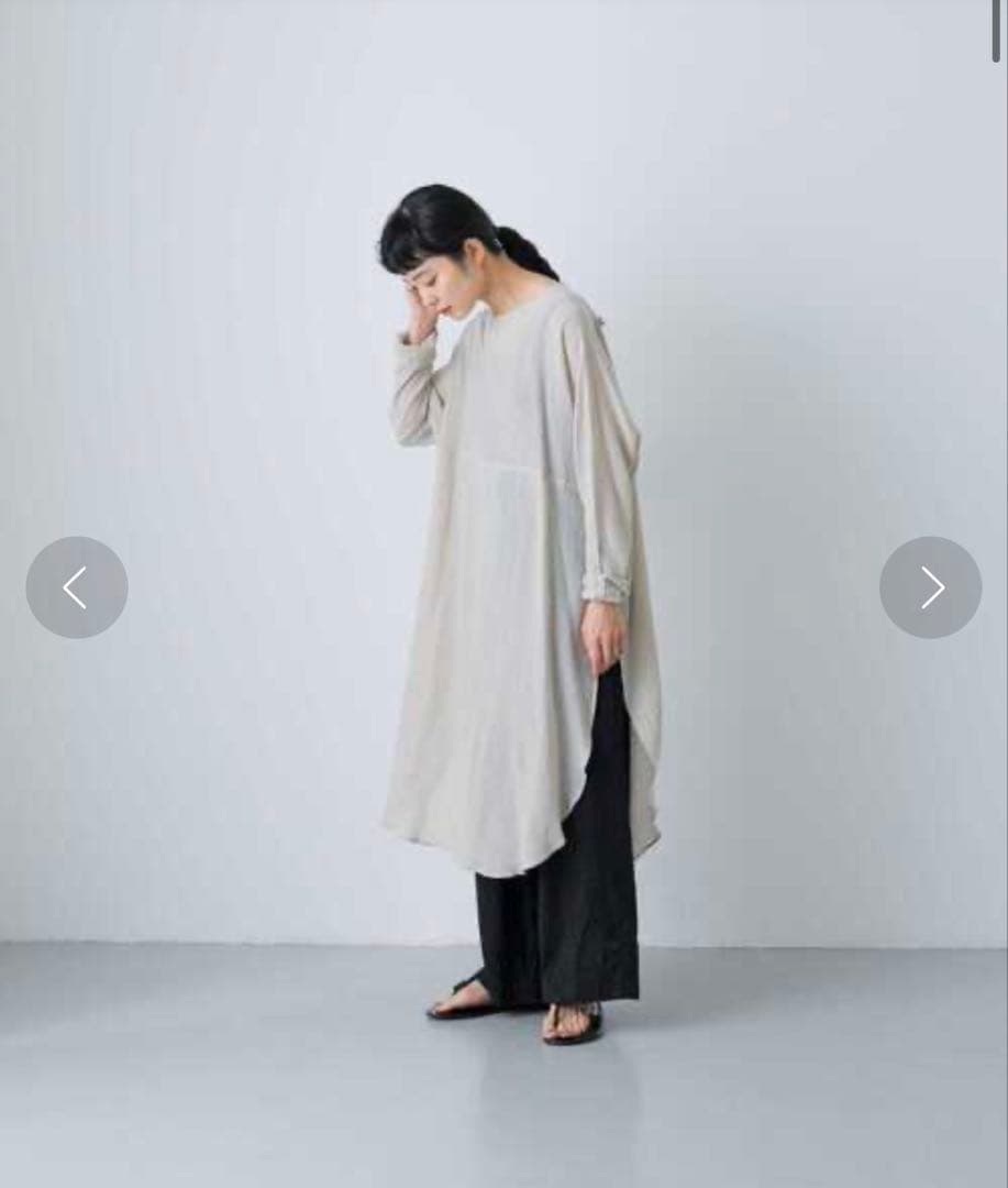 【美品】かぐれ　ガーゼロングチュニック　ベージュ　グレージュ
