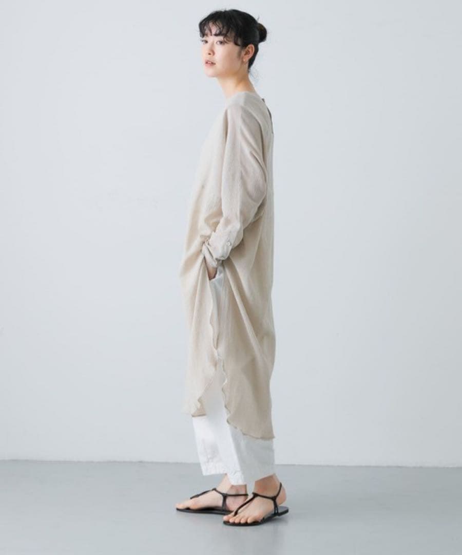 【美品】かぐれ　ガーゼロングチュニック　ベージュ　グレージュ