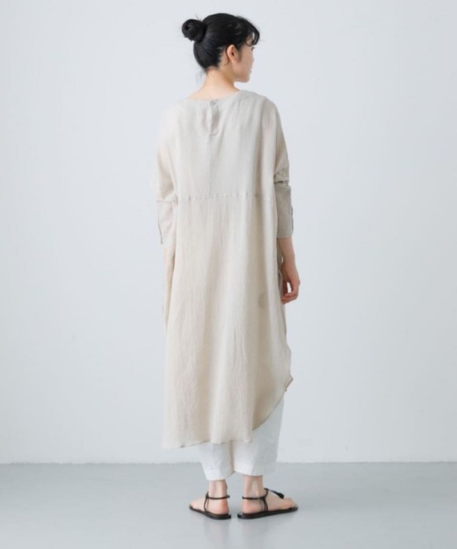 【美品】かぐれ　ガーゼロングチュニック　ベージュ　グレージュ