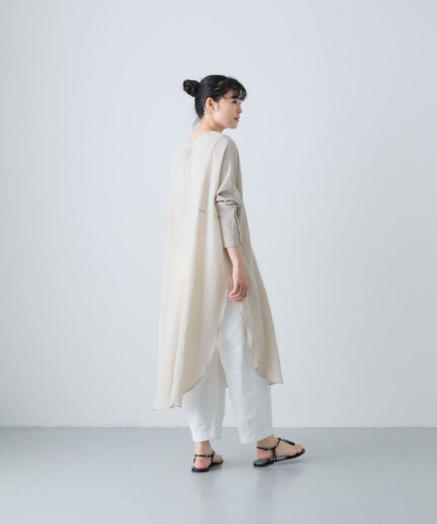 【美品】かぐれ　ガーゼロングチュニック　ベージュ　グレージュ