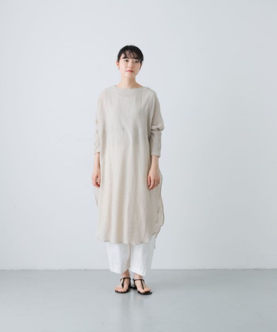 【美品】かぐれ　ガーゼロングチュニック　ベージュ　グレージュ