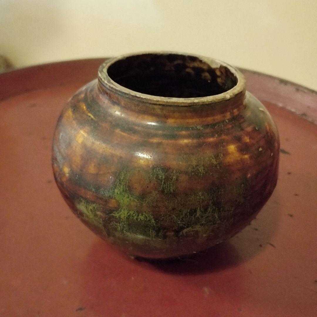 李朝　飴釉　水柱 小壺