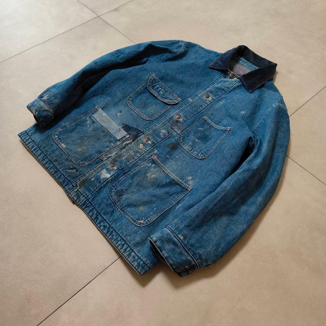 ビンテージ デニム カバーオール パッチワークリペア ブランケットライナー付