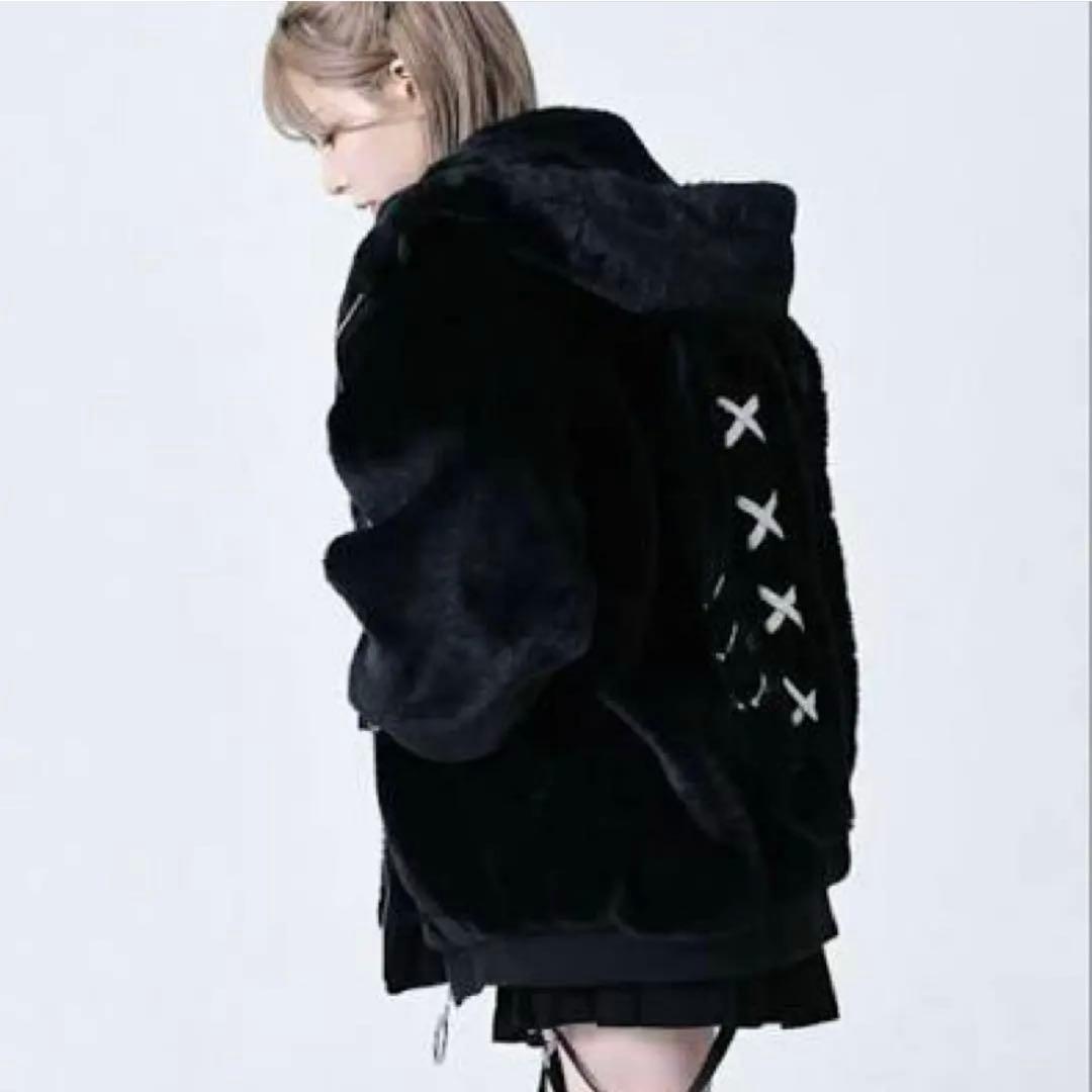【美品】REFLEM レフレム うさ耳 ファー パーカー コート 黒 うさぎ