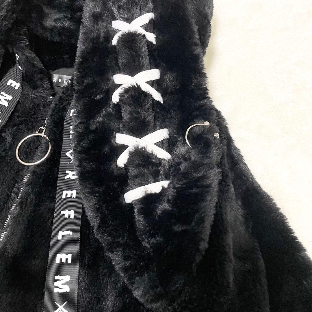【美品】REFLEM レフレム うさ耳 ファー パーカー コート 黒 うさぎ