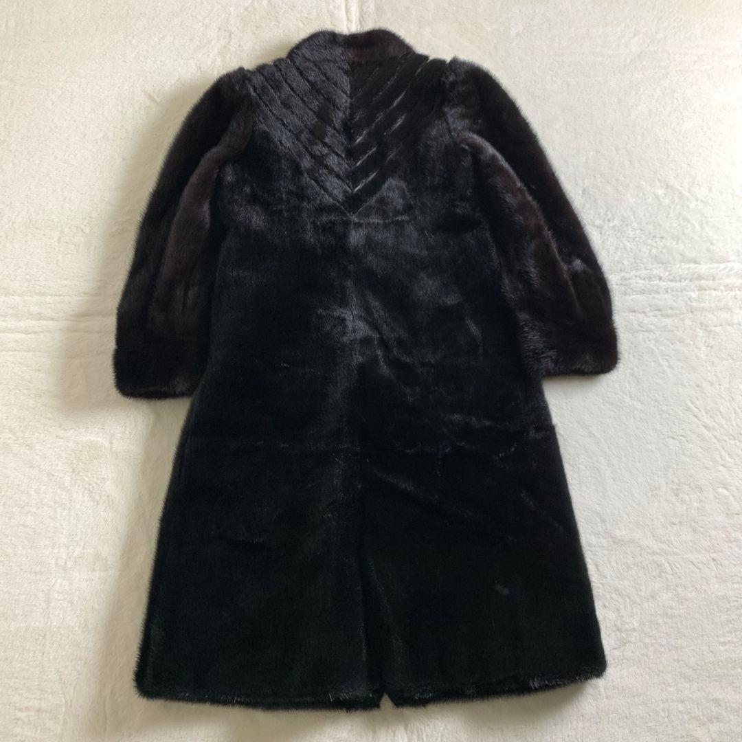 【ファーコート　ダークミンク　ブラック　リボン　柄　ロングコート　古着】