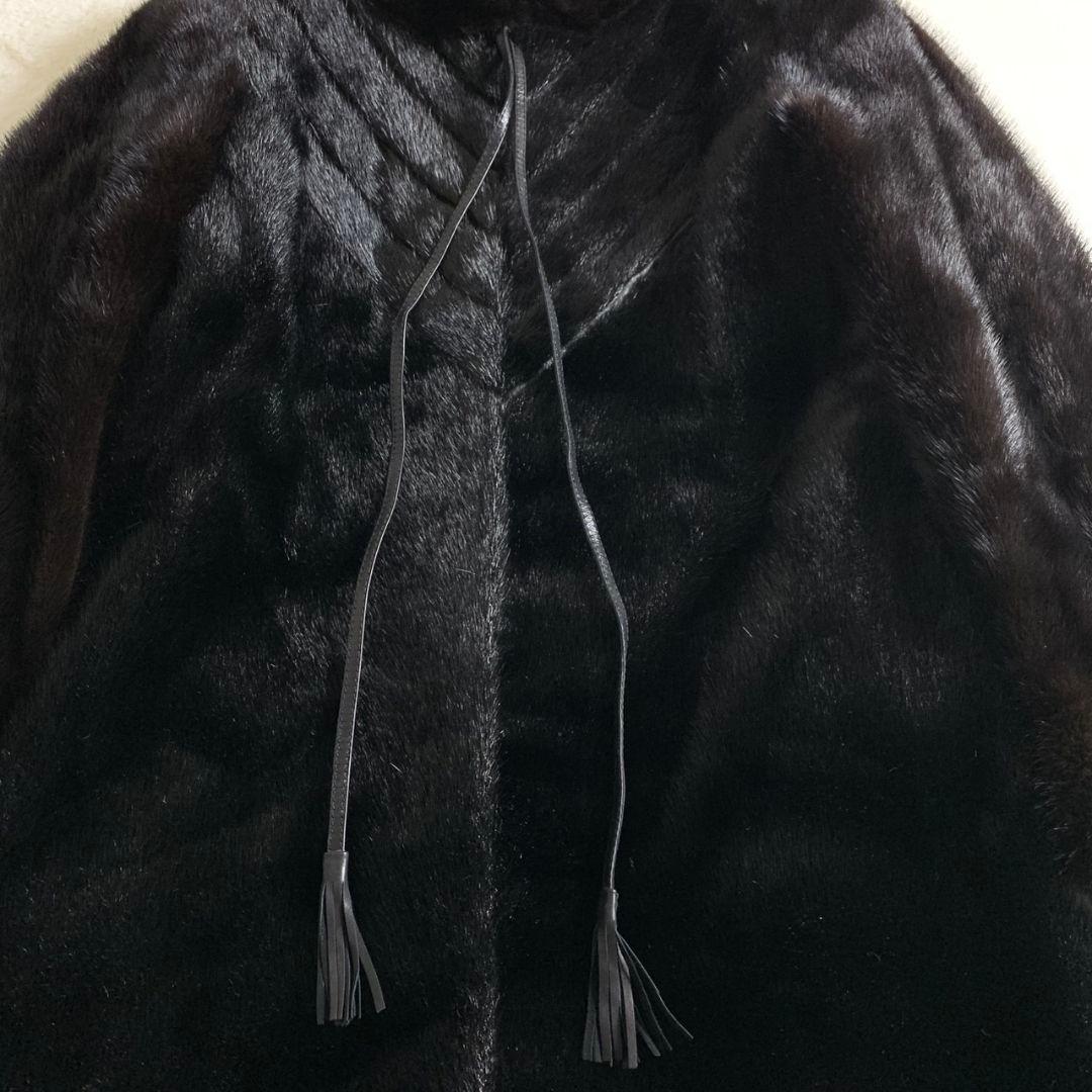 【ファーコート　ダークミンク　ブラック　リボン　柄　ロングコート　古着】