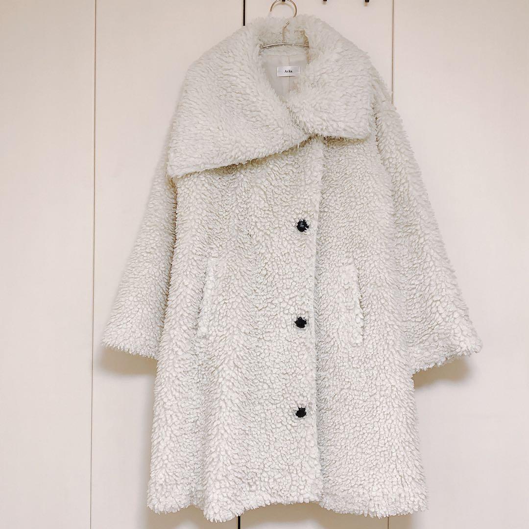 Acka. layered collar boa coat アイボリーsize1