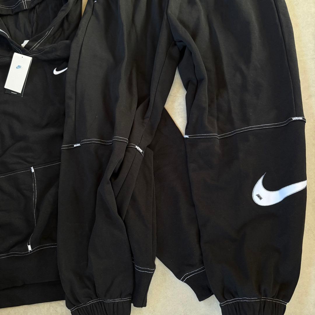 NIKE パーカー ブラック ホワイト ロゴ swoosh 上下 セット M