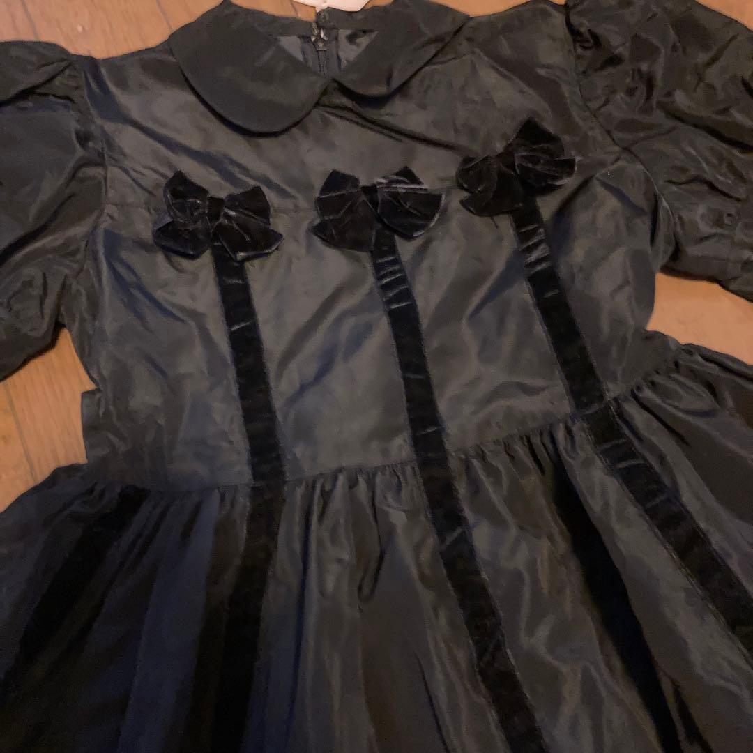 あけちゃん❤︎シャーリーテンプル１３０❤︎黒リボンのワンピース❤︎ペチコート付