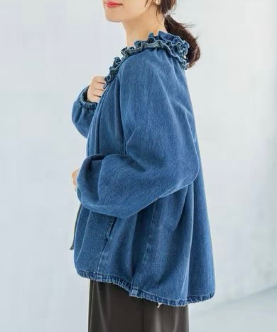 ◯ studio CLIP フリルカラー甘織りデニムシャツブルゾン ◯
