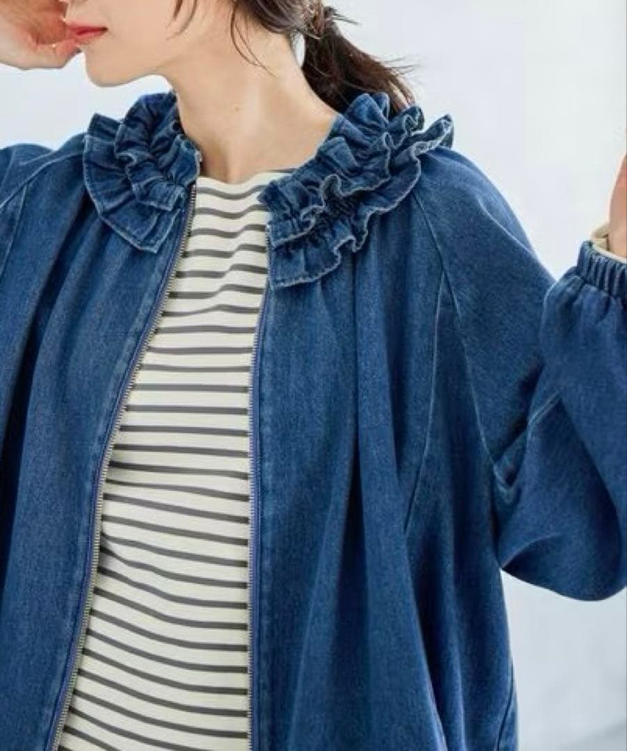 ◯ studio CLIP フリルカラー甘織りデニムシャツブルゾン ◯