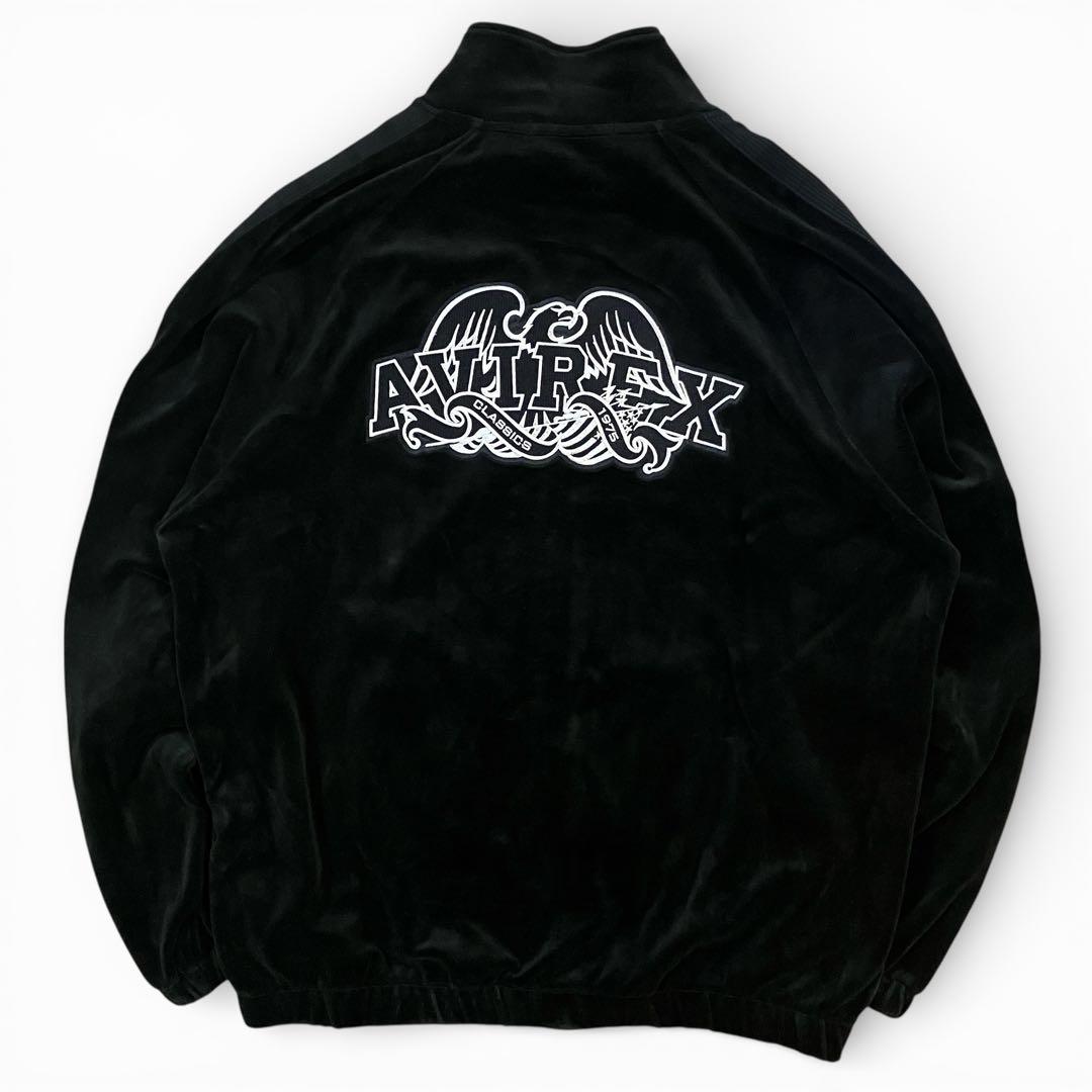AVIREX ベロア トラックジャケット 黒 セットアップ 上下 ロゴ 刺繍 L