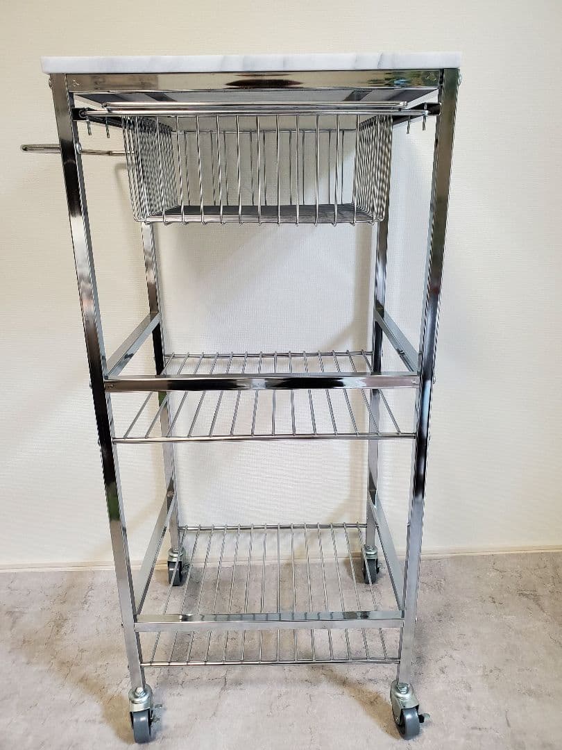 マーブルトップトローリー　大理石天板 スチール製キッチンワゴン　S