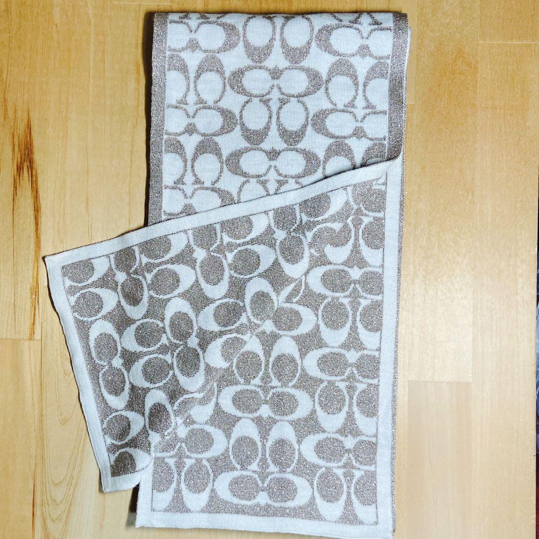 新品未使用★COACH 帽子＆マフラーセット リバーシブル シャンパンゴールド