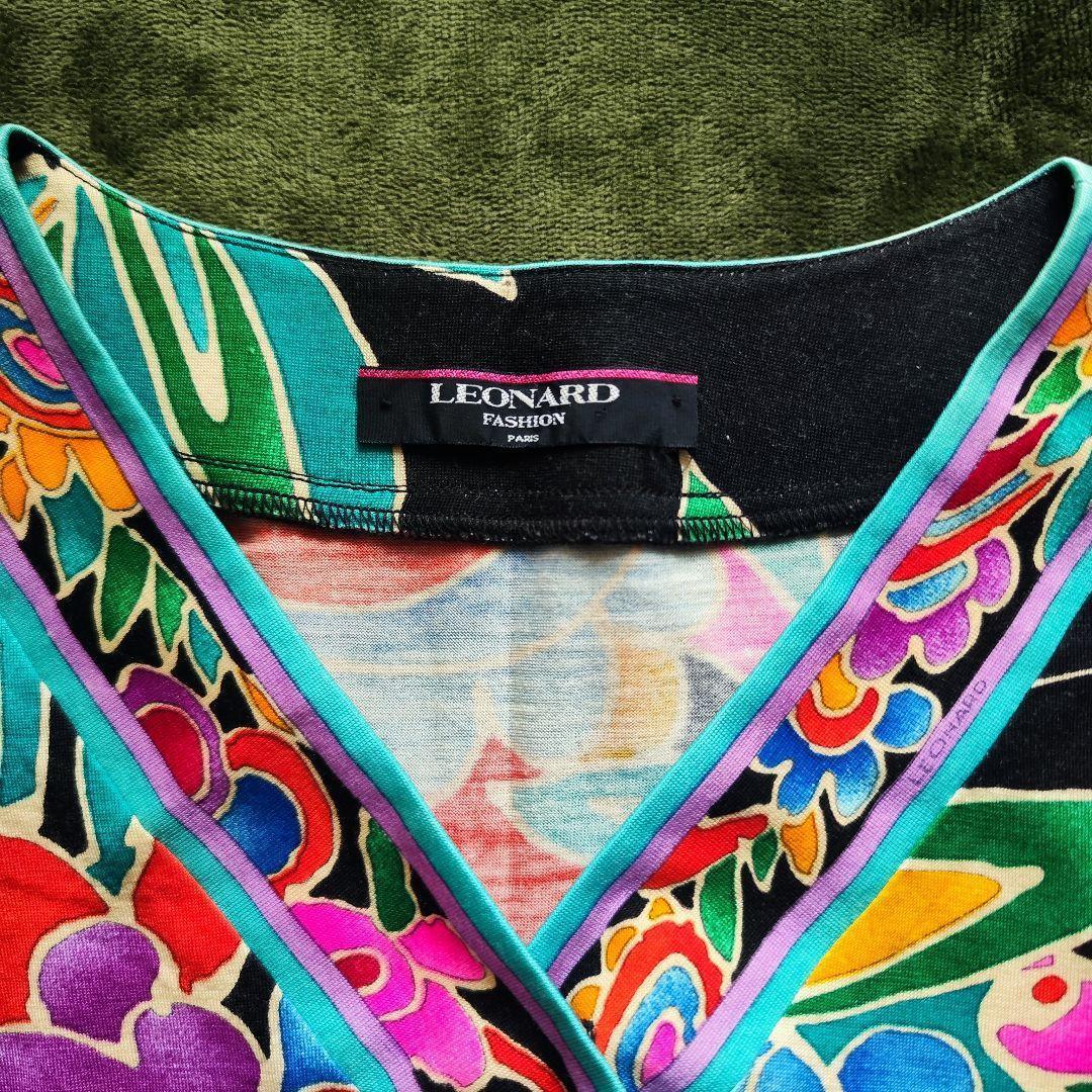 【美品】レオナール カシュクール金ボタン長袖カットソートリム シルク混 Lサイズ