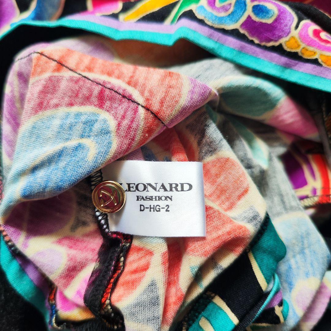 【美品】レオナール カシュクール金ボタン長袖カットソートリム シルク混 Lサイズ