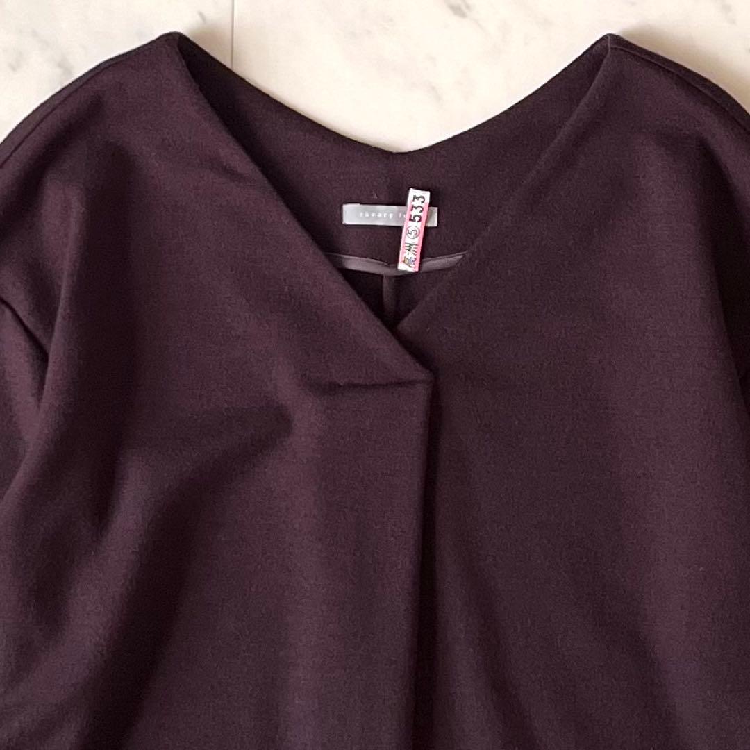 美品♪セオリーリュクス ウールVネックワンピース 38 バーガンディ 日本製
