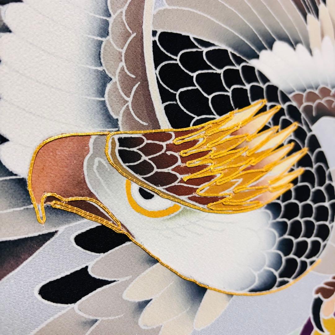 【新品】日本製 手書き 金駒刺繍 ぼかし染め 正絹 襦袢付 新品たとう紙付 黒