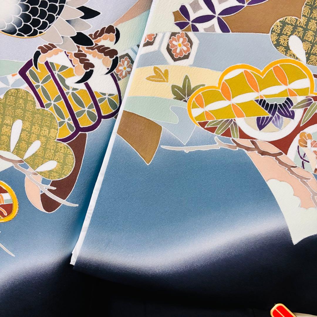 【新品】日本製 手書き 金駒刺繍 ぼかし染め 正絹 襦袢付 新品たとう紙付 黒