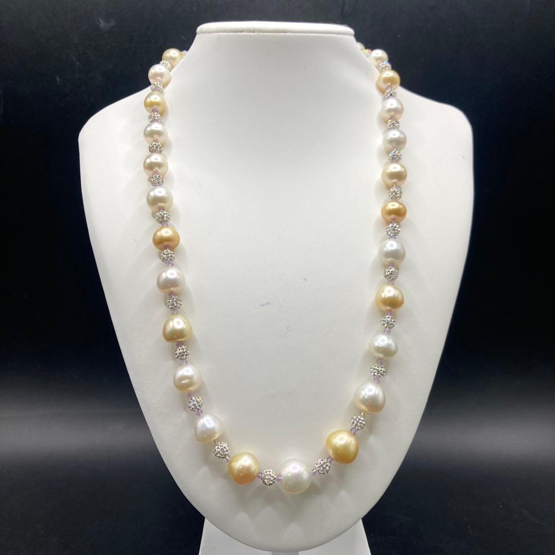 B【美品】南洋パール バロック　真珠　ネックレス マルチカラー