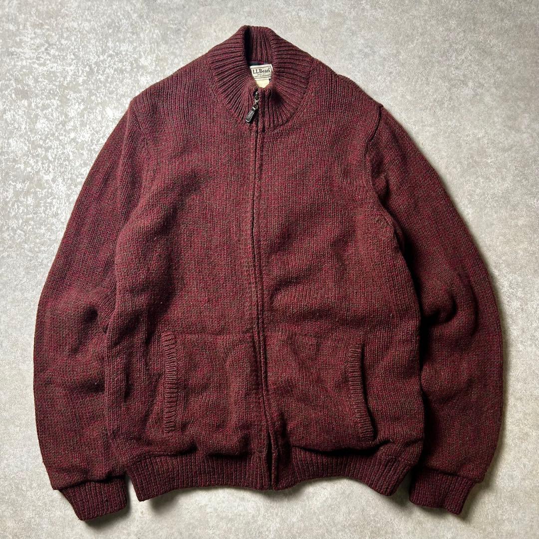 L.L.BEAN ドライバーズニット ラムウール100% チェックライナー L