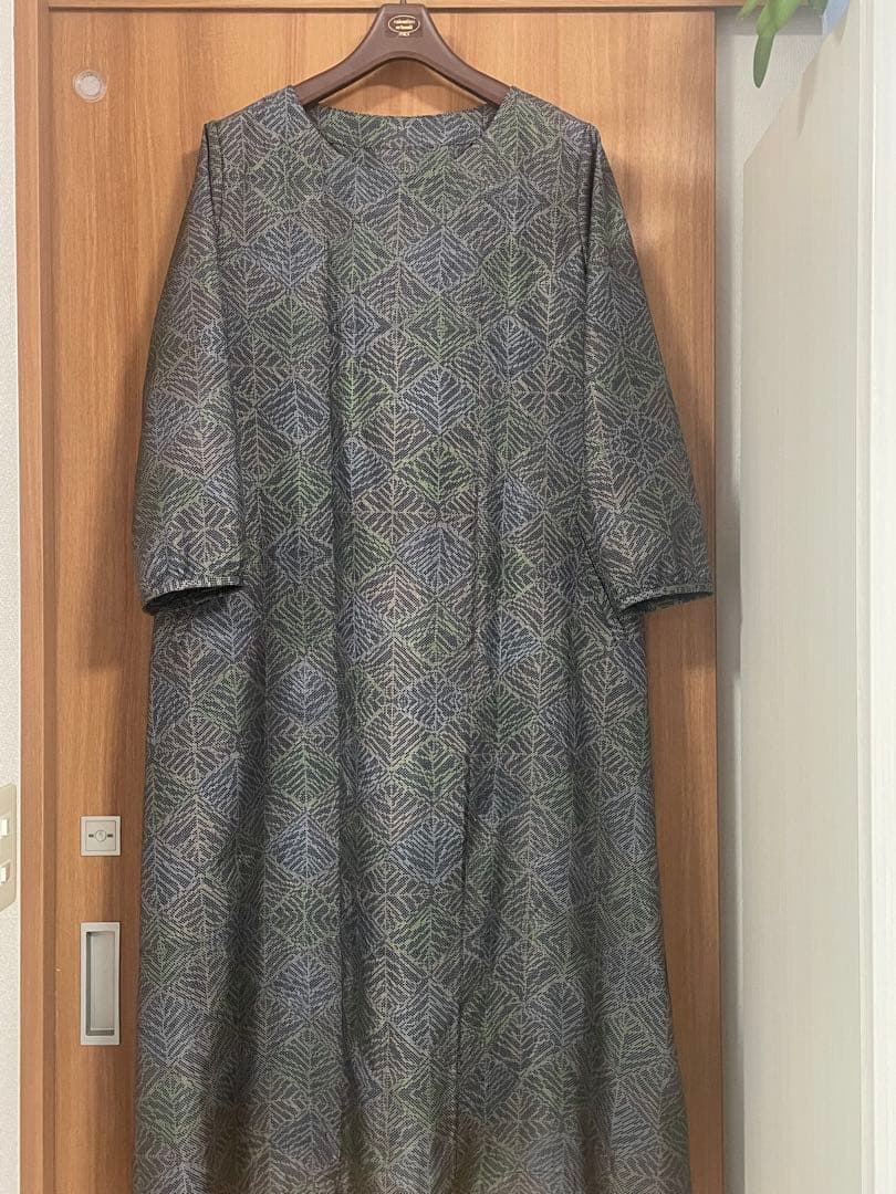 着物リメイク☆461大島紬脇タックワンピース／サイズL～LL