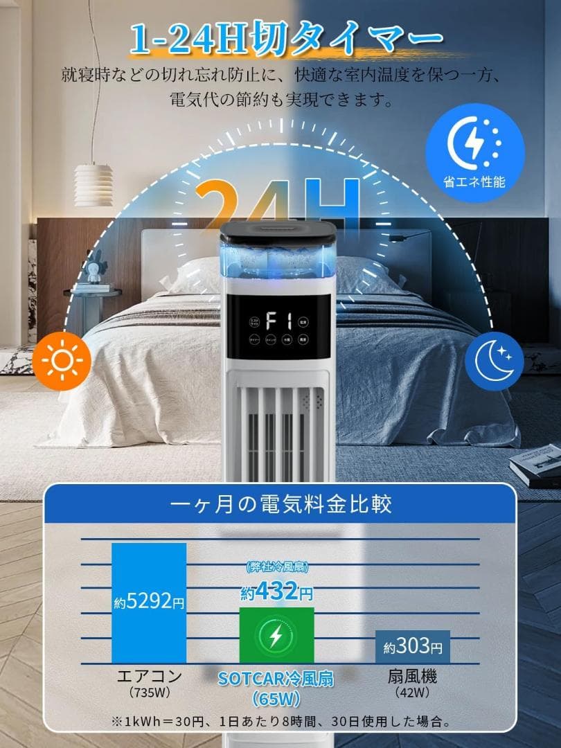 冷風扇 冷風扇風機 スリムタワー型 ダブル水タンク 加湿機能 リモコン操作