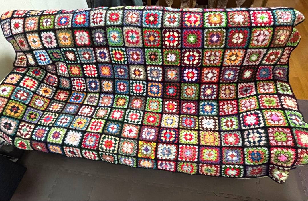 手編み　ベッドカバー　ソファカバー　こたつカバー　約200cm強x約155cm強