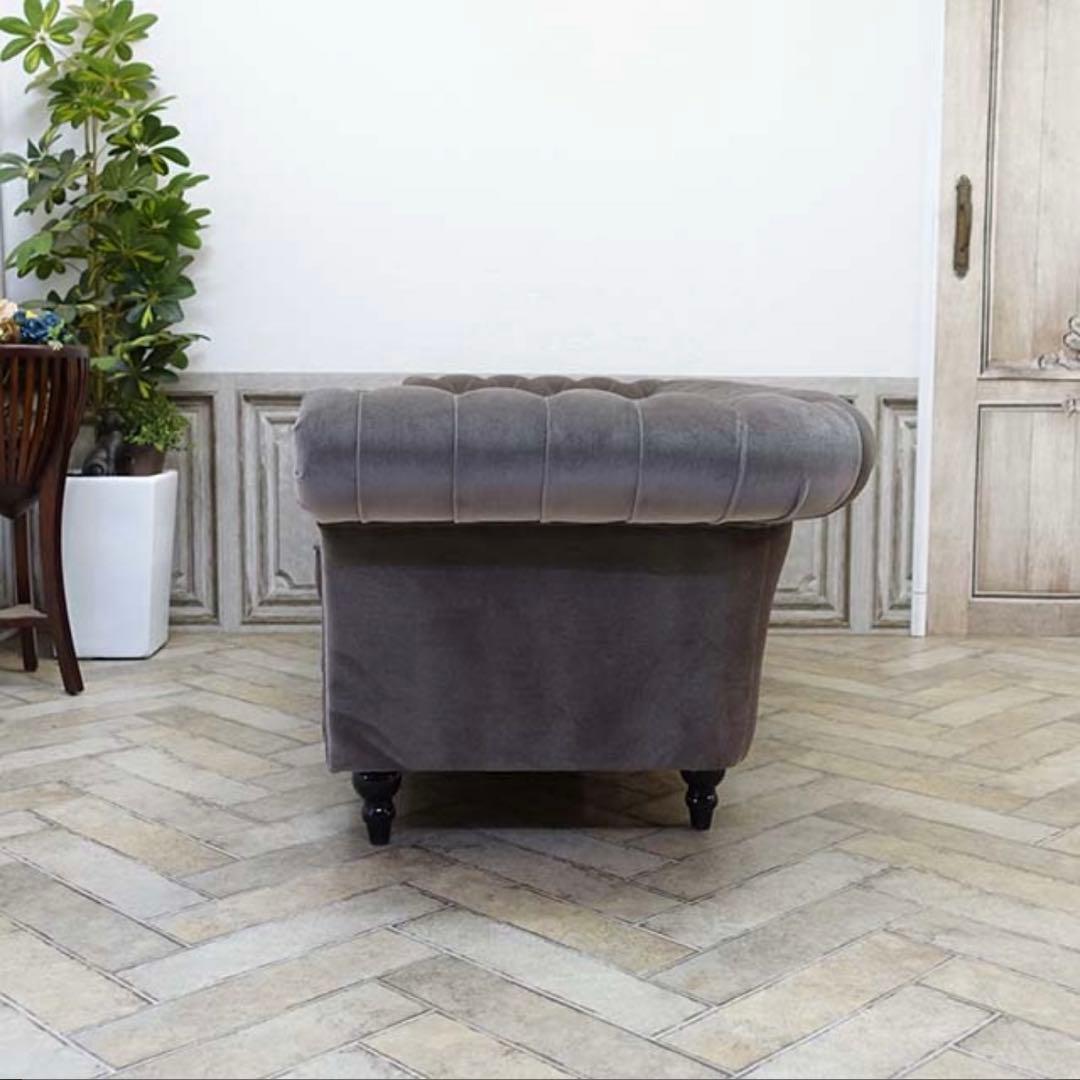 Vincent グレー アンティーク風ソファ 2人掛け ベロア