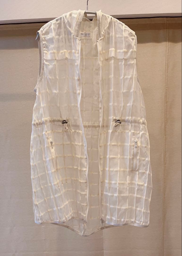 BRUNELLO CUCINELLI ベスト ジレ フード ジップ チェック