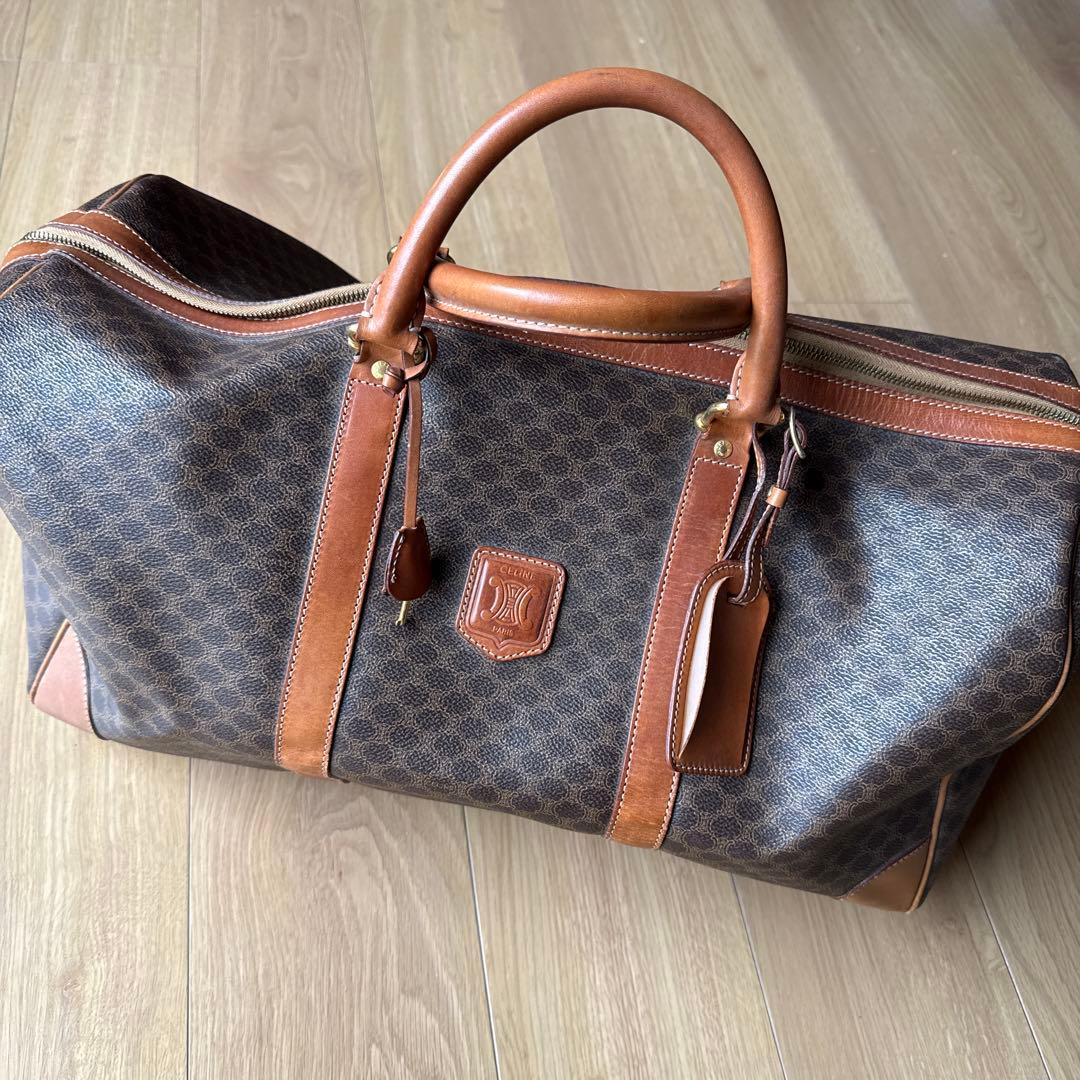 美品セリーヌ ボストンバック 大容量 マカダム柄 南京錠鍵付　49cm