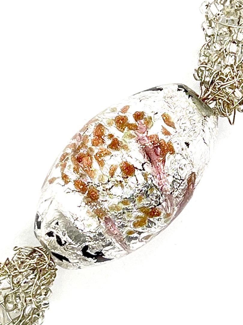 【イタリア製】シルバー925製ベネチアンガラスネックレス証明タグ付シルバーピンク