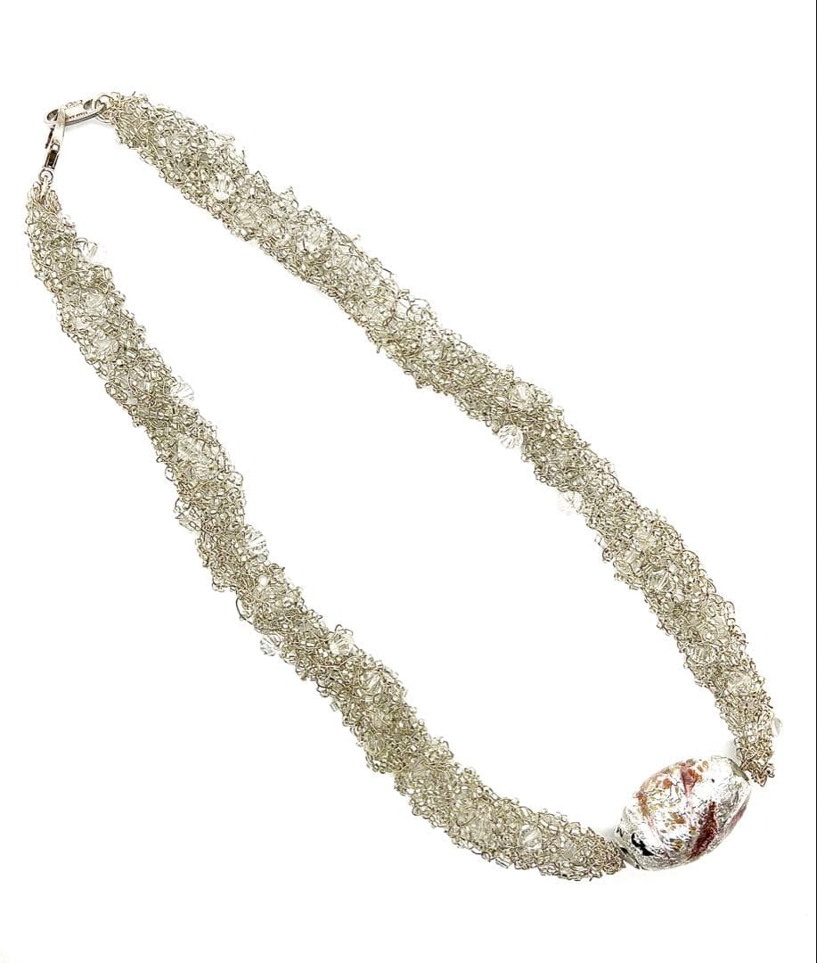 【イタリア製】シルバー925製ベネチアンガラスネックレス証明タグ付シルバーピンク