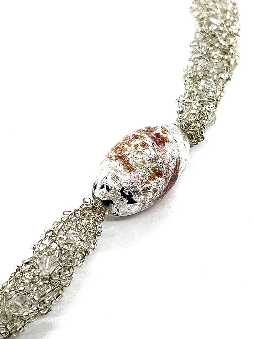 【イタリア製】シルバー925製ベネチアンガラスネックレス証明タグ付シルバーピンク