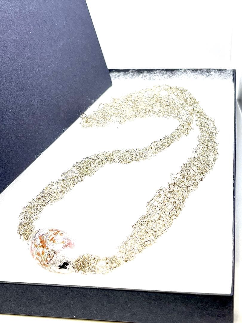 【イタリア製】シルバー925製ベネチアンガラスネックレス証明タグ付シルバーピンク