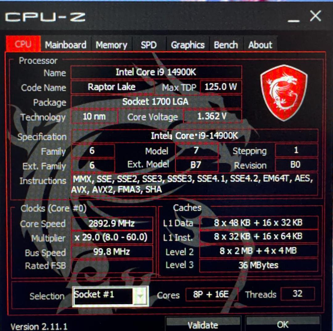 【動作確認済】インテル Core i9-14900K（中古・本体のみ）