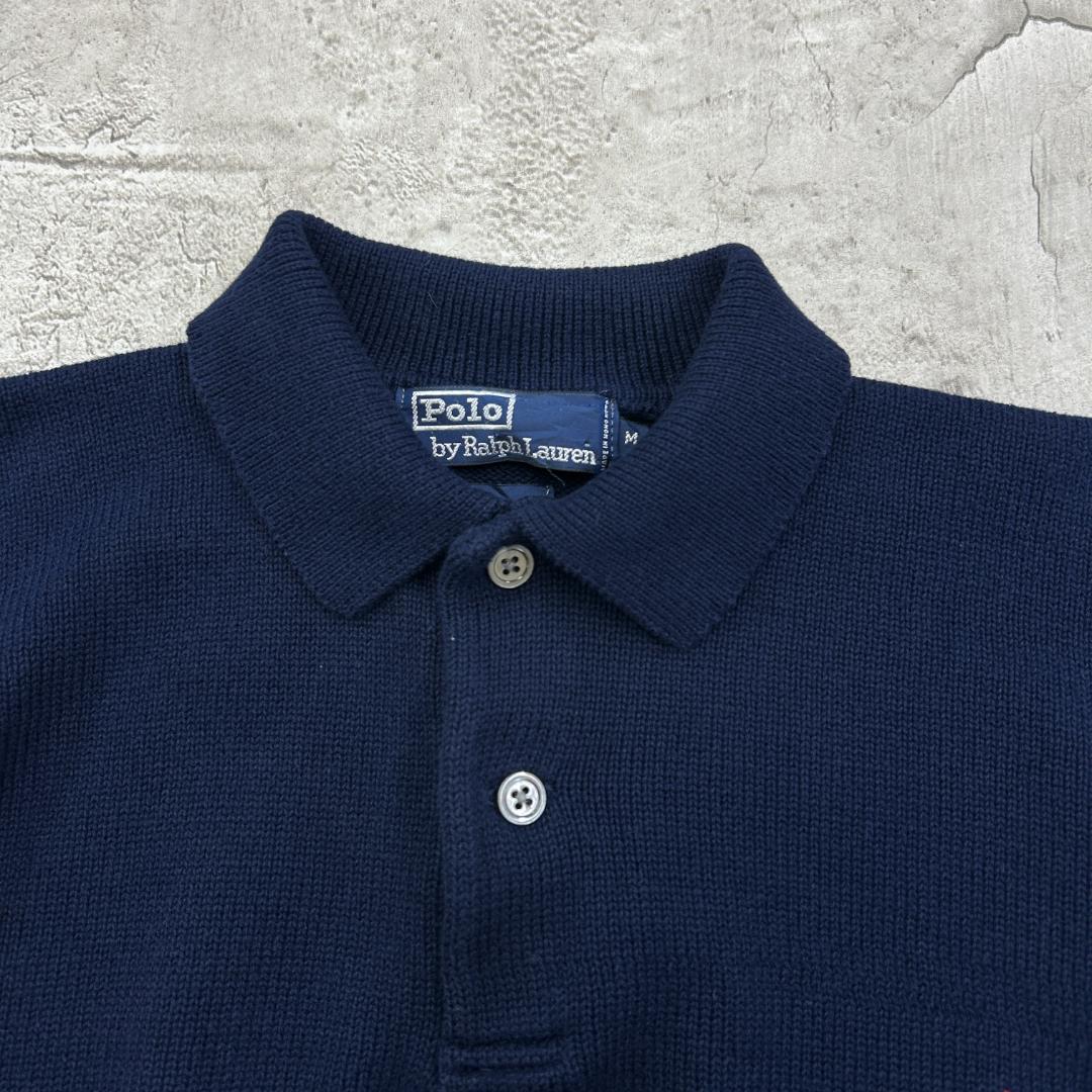 お*ち様 ラルフローレン　刺繍　ワンポイント　ポニー　襟付き　ニット　古着　ネイ