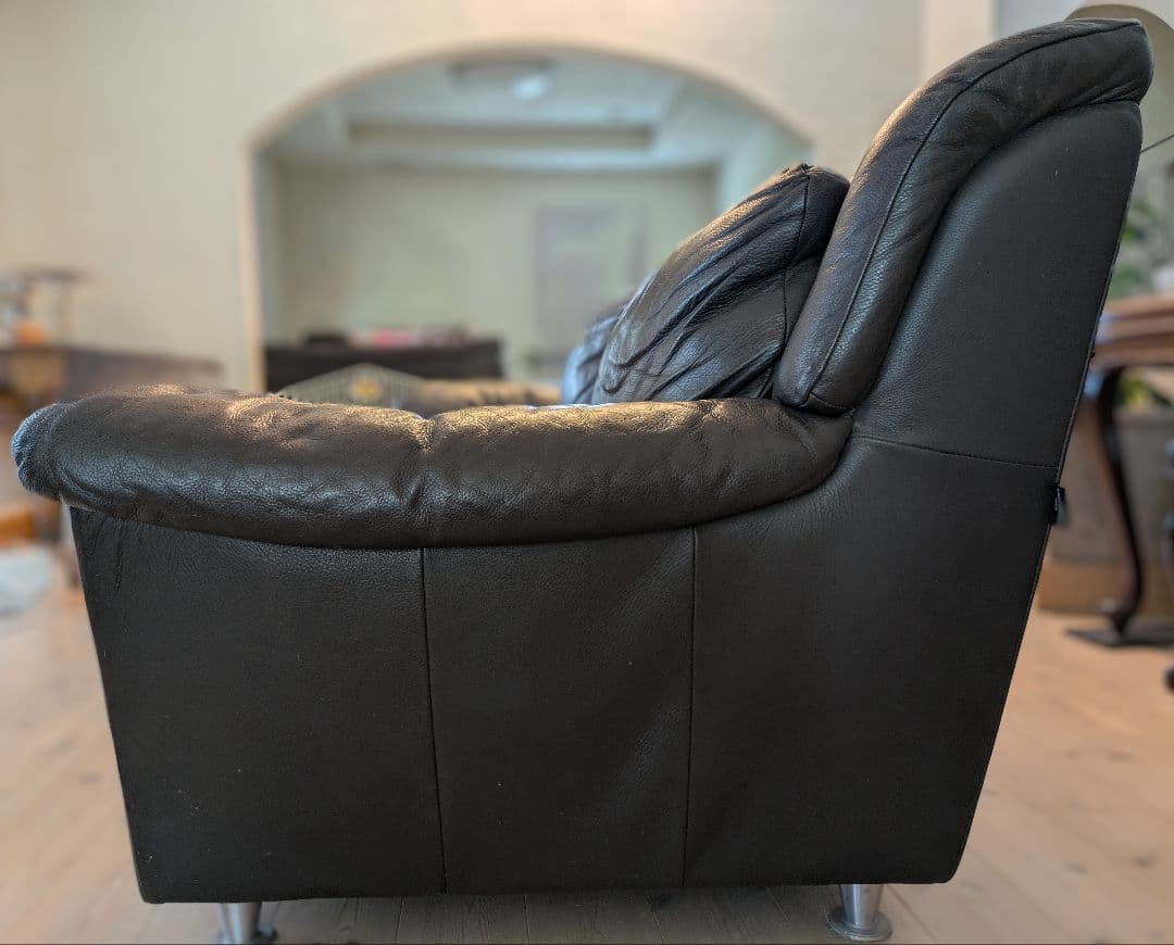 サコモディ S’ACCOMODI 3人掛け黒本革ソファ