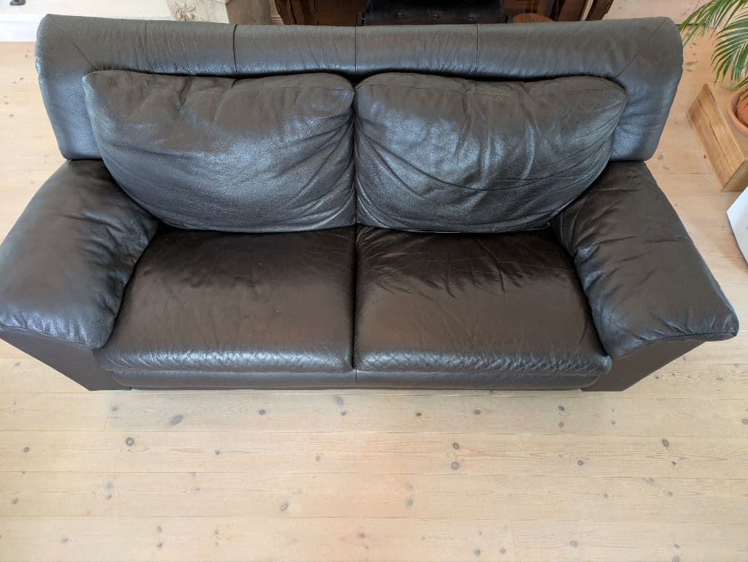 サコモディ S’ACCOMODI 3人掛け黒本革ソファ