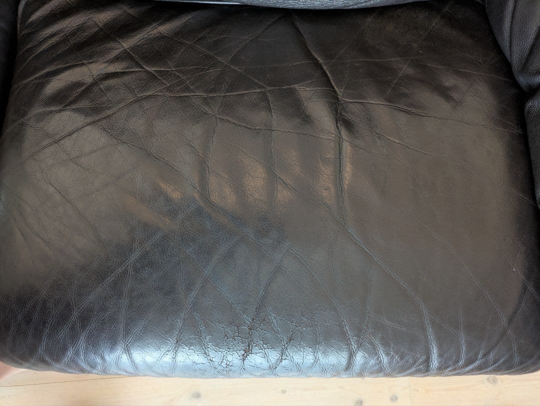 サコモディ S’ACCOMODI 3人掛け黒本革ソファ