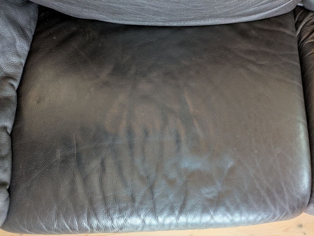 サコモディ S’ACCOMODI 3人掛け黒本革ソファ