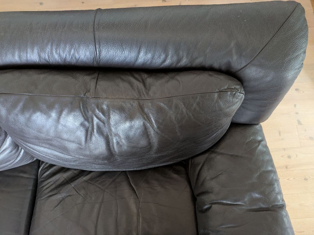 サコモディ S’ACCOMODI 3人掛け黒本革ソファ