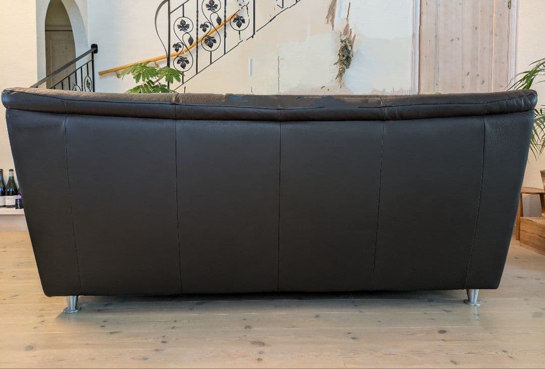 サコモディ S’ACCOMODI 3人掛け黒本革ソファ