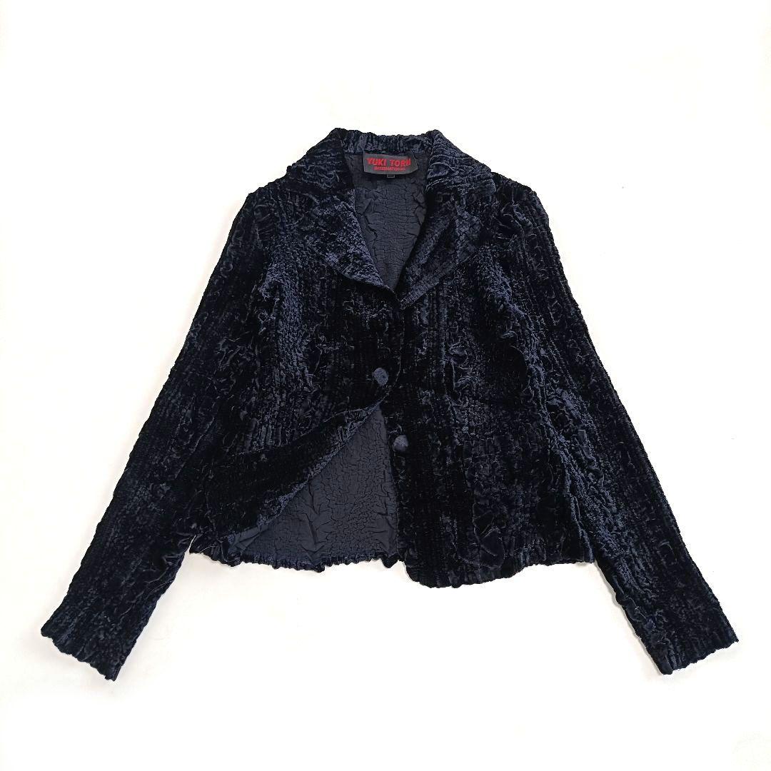 ユキトリイインターナショナル プリーツ ベロア テーラードジャケット 38