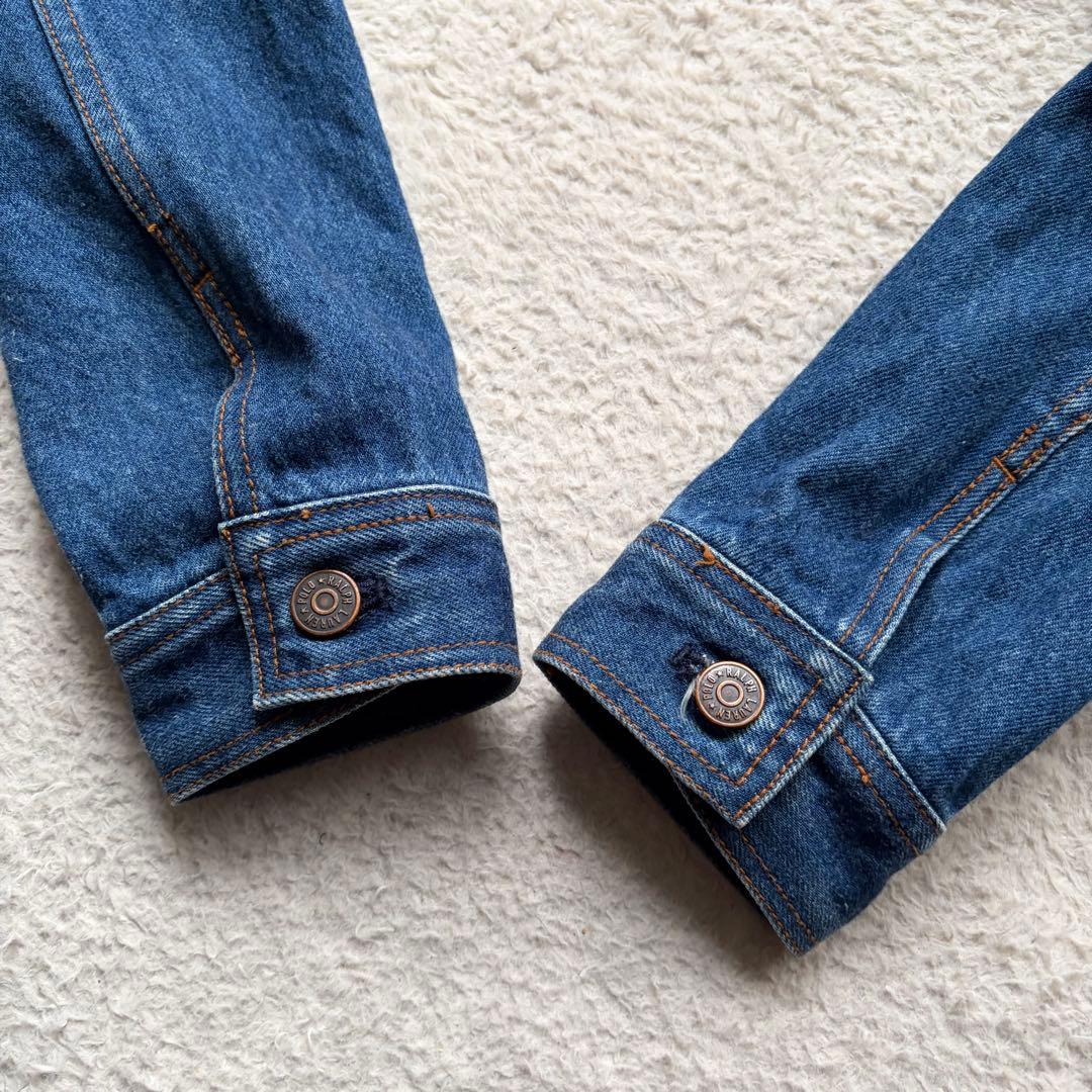 【70s】ラルフローレンウエスタン デニムジャケット ロゴ革パッチ ステッチ L